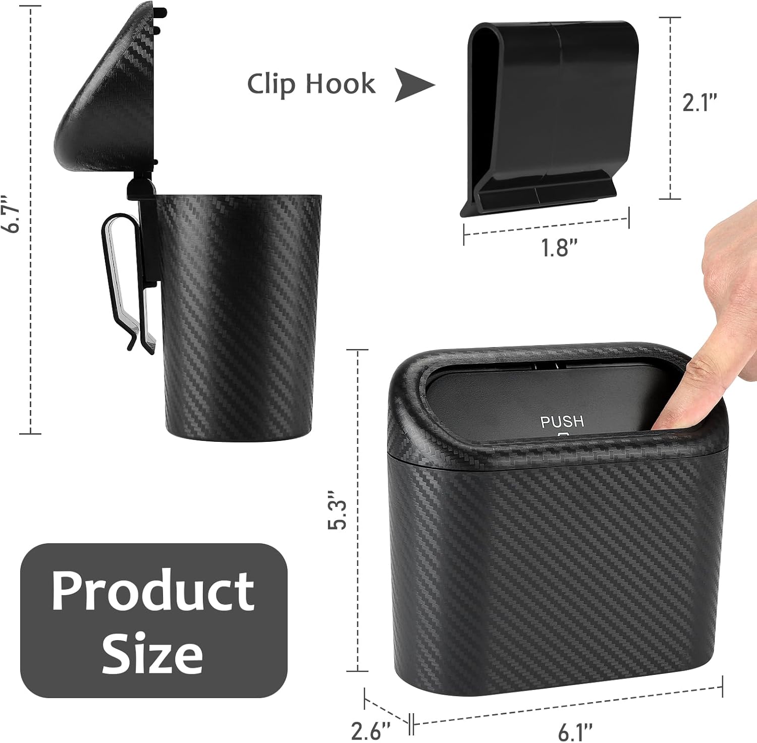Accmor Cubo de basura para automóvil con tapa, paquete de 2 mini cubos de basura para vehículos, organizador de basura con bolsa de basura,