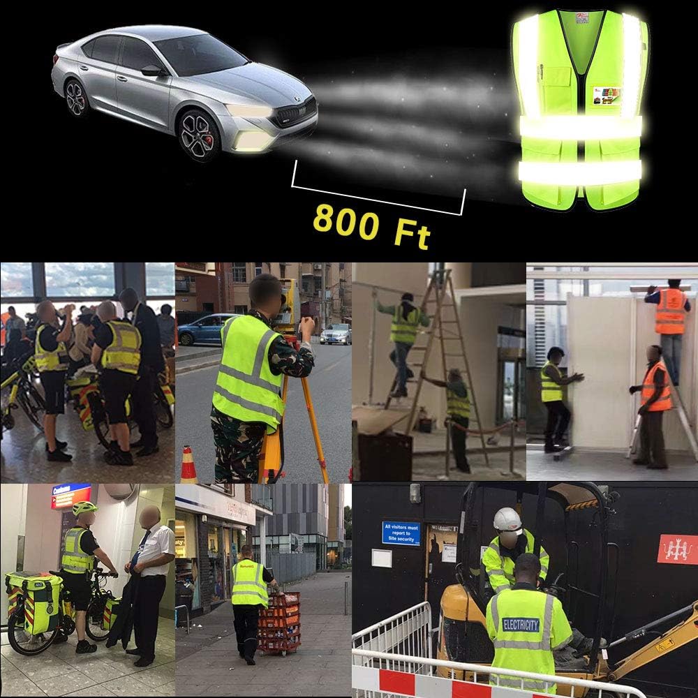 ZOJO – Chalecos de seguridad de alta visibilidad con bolsillos, chalecos reflectantes al por mayor para trabajos al aire libre, ciclismo, trotar,