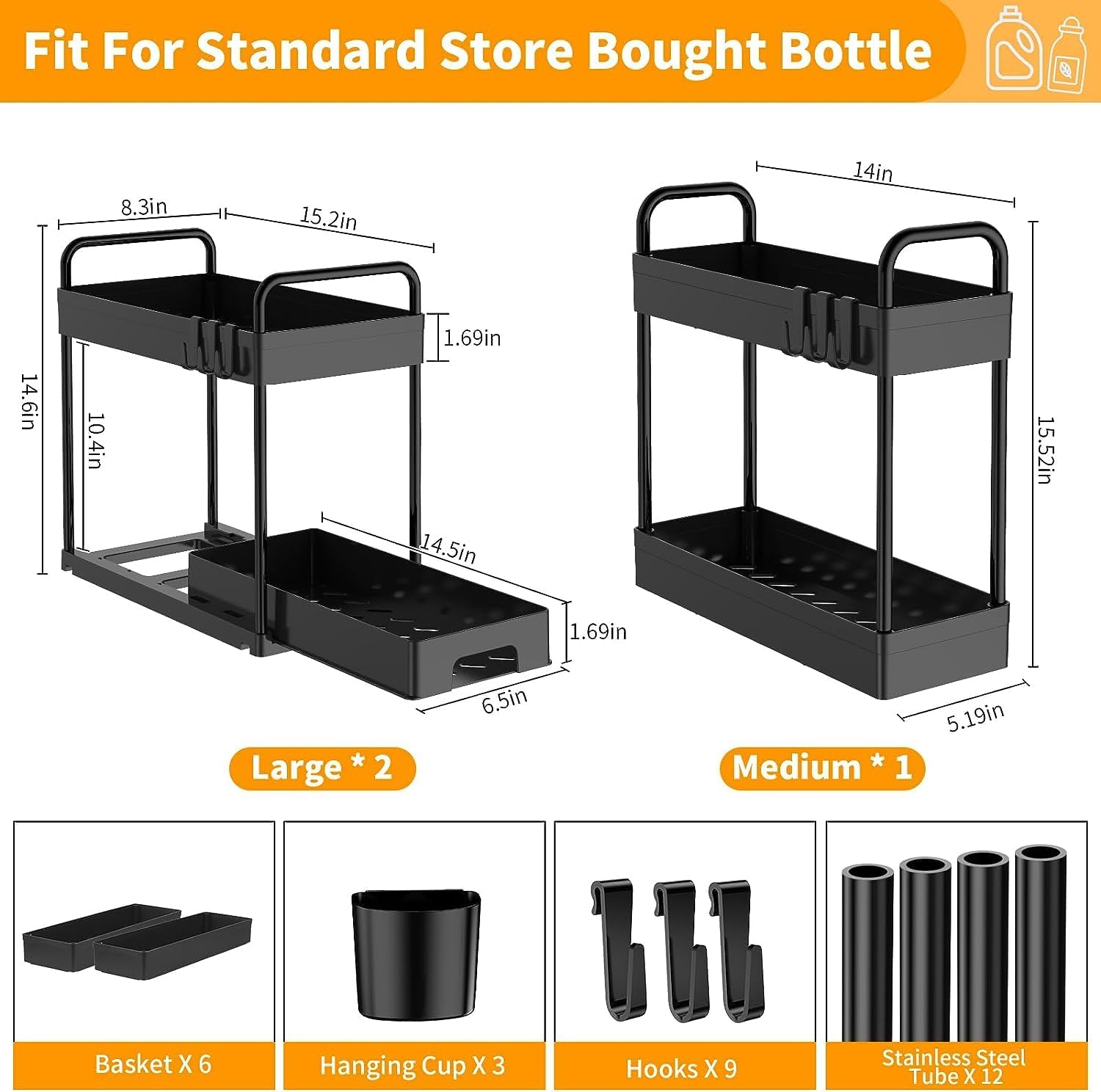 JUJOJB Paquete de 3 organizadores extraíbles para debajo del fregadero, 2 niveles, multiusos, para baño, cocina, fregadero, organizador de