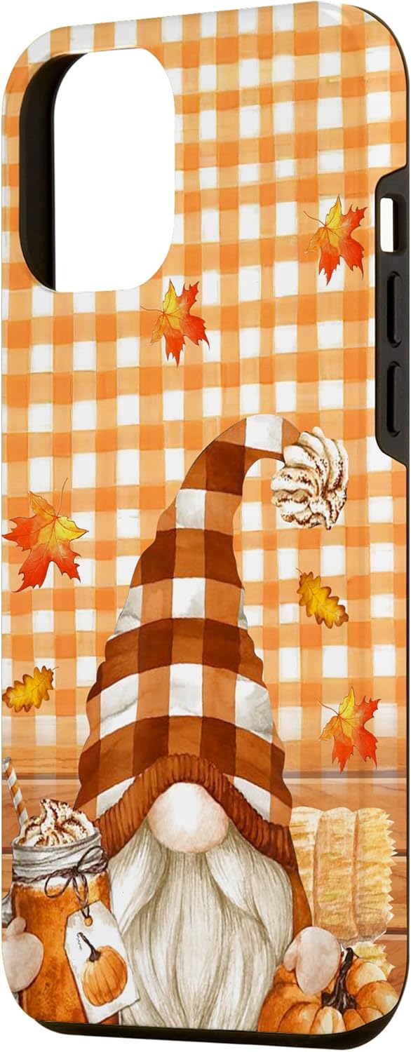 Funda para iPhone 12 Pro Max con bonito diseño de otoño y gnomo de Acción de Gracias, calabaza y especias