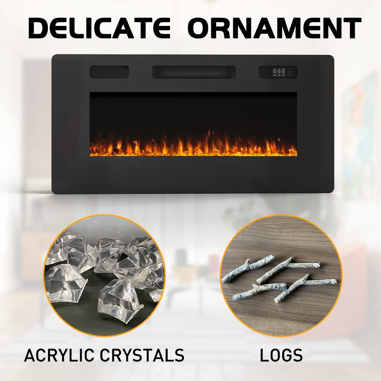 Chimenea eléctrica de 40 pulgadas con soportes de montaje en pared, inserto ultrafino empotrado de 4.72 pulgadas, montaje en pared e instalación en