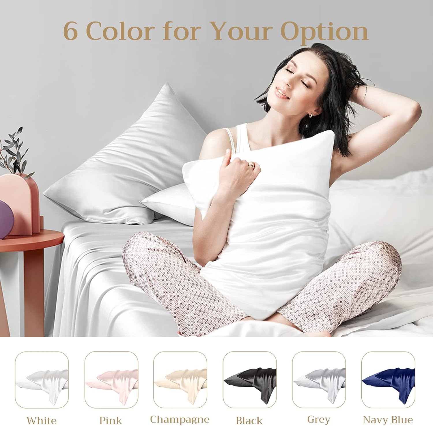 Funda de almohada de seda para cabello y piel, 22 Momme 6A, funda de almohada suave de seda de morera con cremallera oculta, 600 hilos, funda de