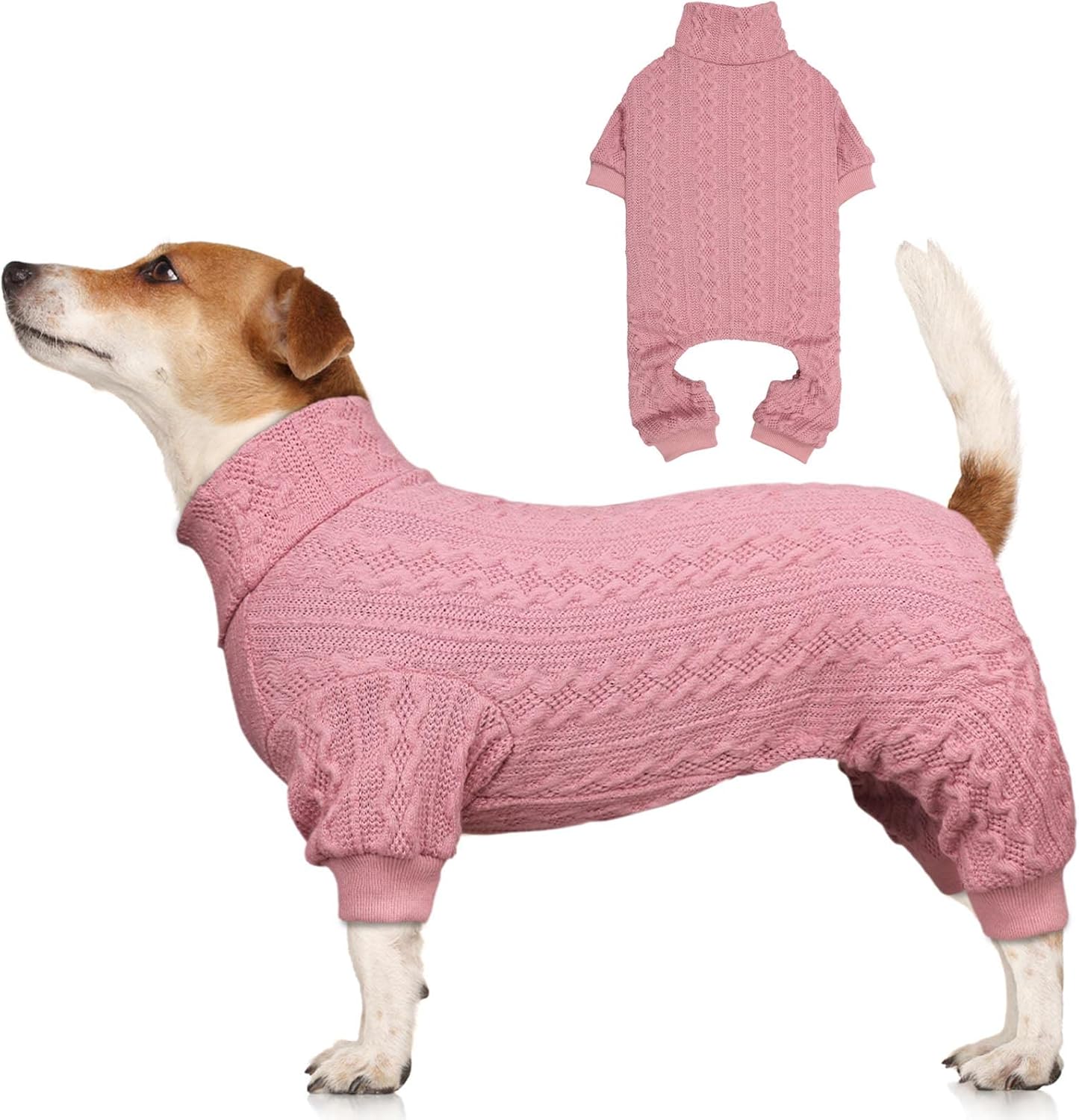 Suéter para perro, cuello alto, ropa de punto para perro, suéter de color sólido, suéter cálido para gatos, suéteres para perros medianos (rosa y M)