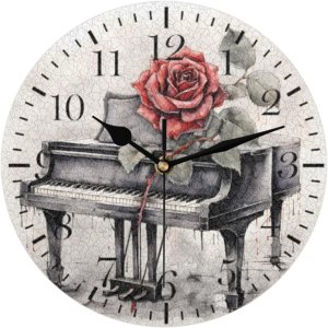 Reloj de pared de piano vintage, silencioso sin tictac, música de rosas, reloj analógico, funciona con pilas, decorativo para sala de estar, Reloj de pared de piano vintage, silencioso sin tictac, música de rosas, reloj analógico, funciona con pilas, decorativo para sala de estar,