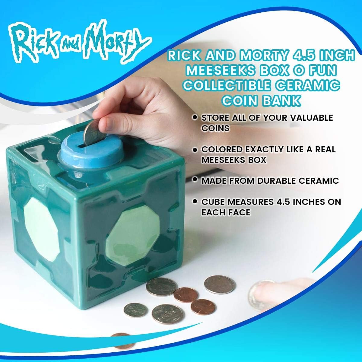 Caja Meeseeks de Rick and Morty, 412″, alcancía de cerámica para colección.