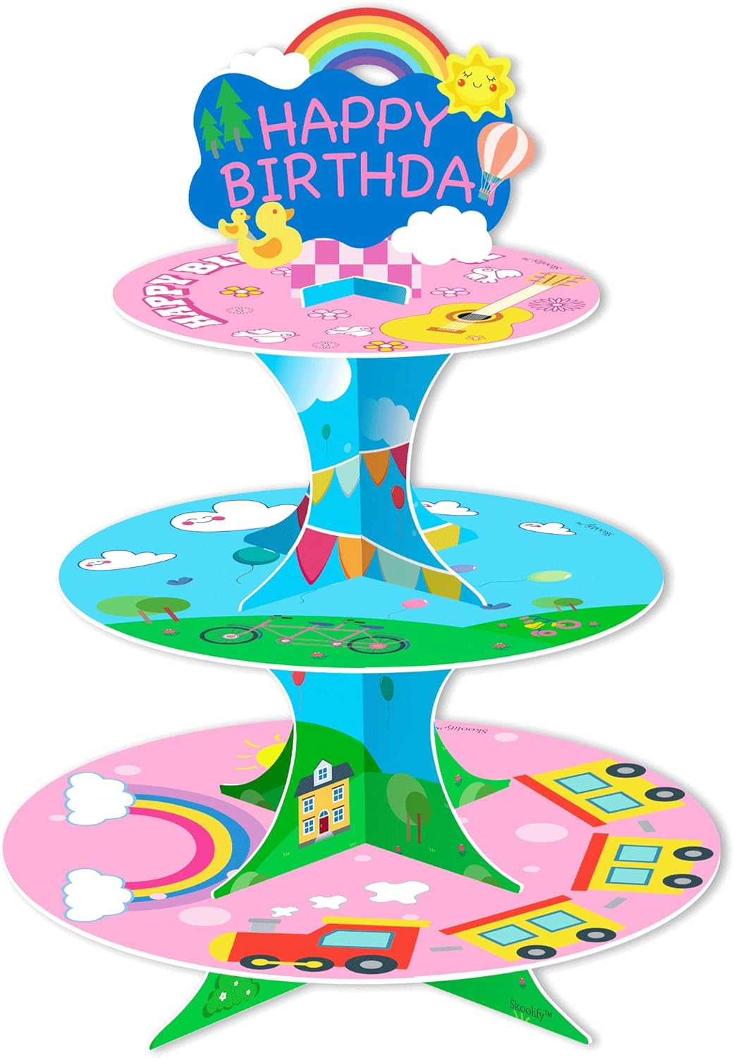 Soporte de cupcakes rosa de dibujos animados, suministros de fiesta temática de niña rosa para niños, decoración de cupcakes, soporte de pastel de