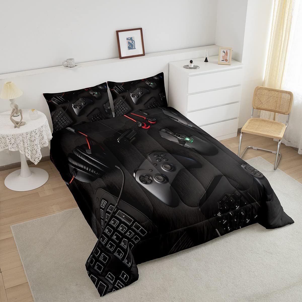 Edredón moderno con estampado de consola de videojuegos, juego de ropa de cama para niños y jóvenes, juego de ropa de cama de videojuegos con