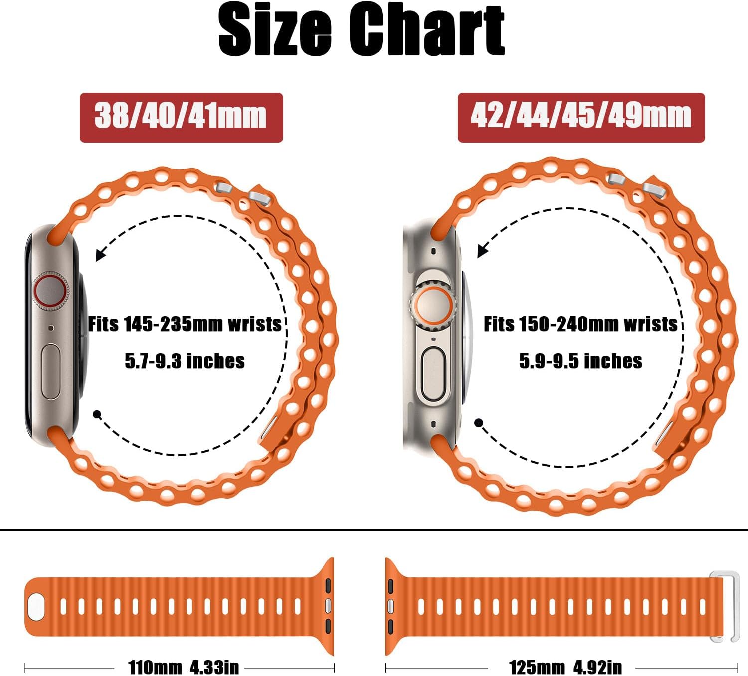 HITZEE Compatible con Apple Watch Band de 1.614, 1.575, 1.496 pulgadas, correas de silicona de bucle suave con hebilla diseñadas para Apple Watch