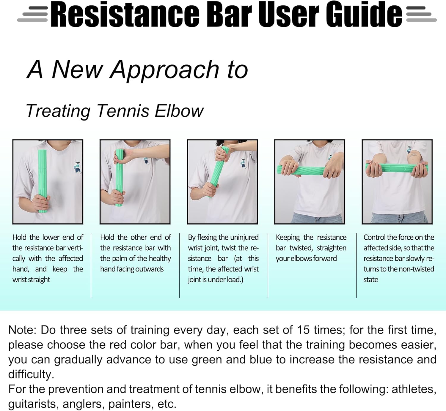 Barra fortalecedora de terapia flexible, barra de terapia física para codo de tenista, barra de resistencia para codo de golfistas, tendinitis,