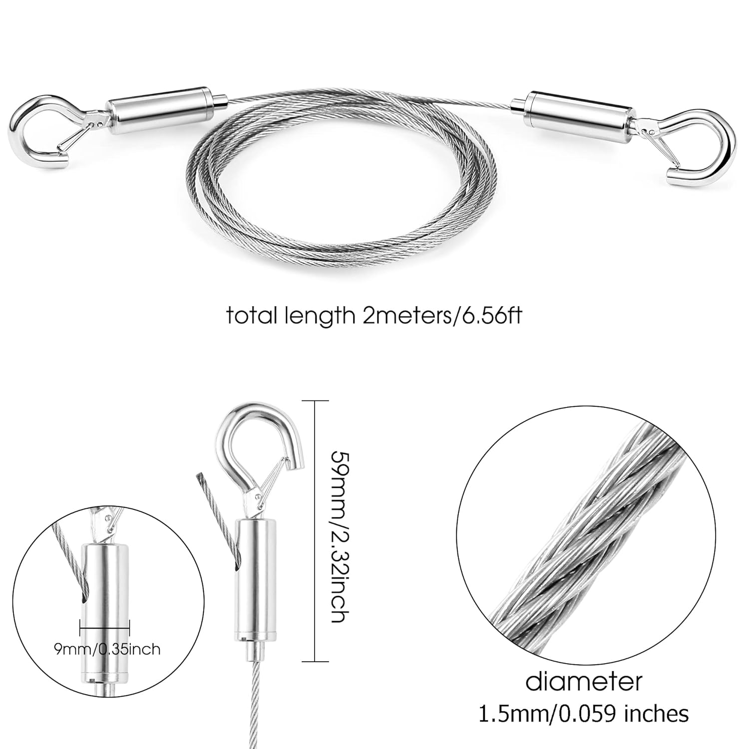 Alambre ajustable para colgar cuadros, 2 unidades, kit de marco de espejo de 6.6 ft x 0.059 in, cuerda de alambre de acero inoxidable resistente