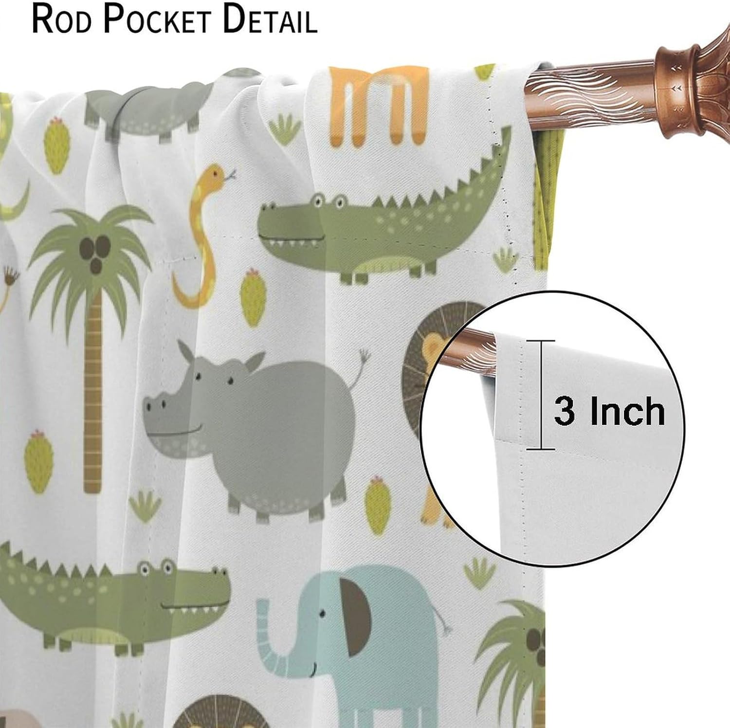 Cortinas de animales de safari para guardería, tratamiento de ventana para dormitorio de niños, bebé, niños, bosque, selva, bosque, león, elefante,