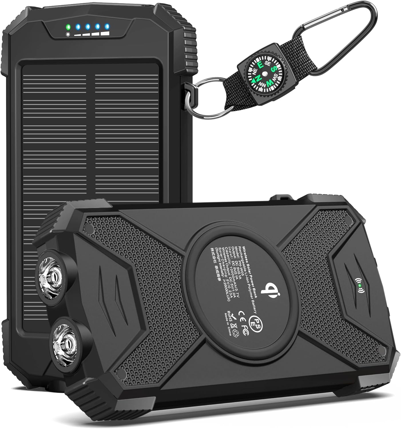 BLAVOR 2 cargadores inalámbricos magnéticos para Apple Watch (negro y blanco) + 1 cargador solar BLAVOR de 10,000 mAh (negro)