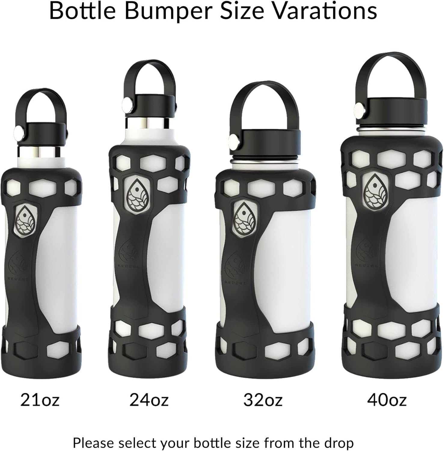 REUZBL Protector de funda de silicona para maletero con asa para Hydro Flask de 40 onzas, 32 onzas, 24 onzas, 21 onzas y accesorios similares para