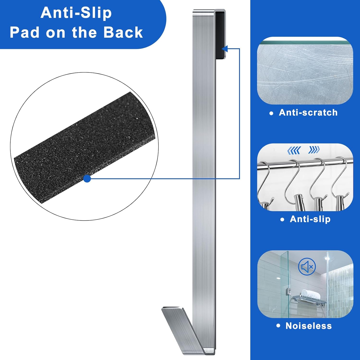 Ganchos para puerta de ducha de 12 pulgadas, ganchos de ducha para toallas, ganchos de ducha extendidos resistentes sin perforaciones, para puerta