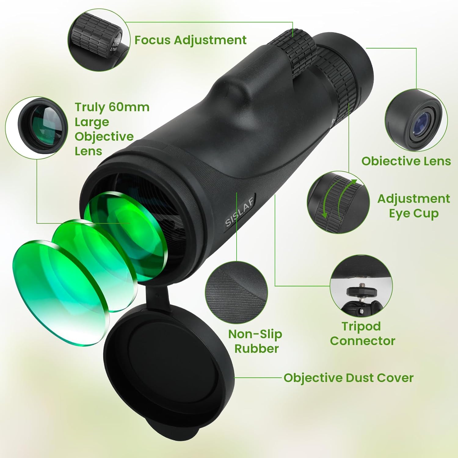 Telescopio monocular de 10-30×50 con adaptador para teléfono inteligente, telescopio de mano de alta potencia de baja visión nocturna, regalo de