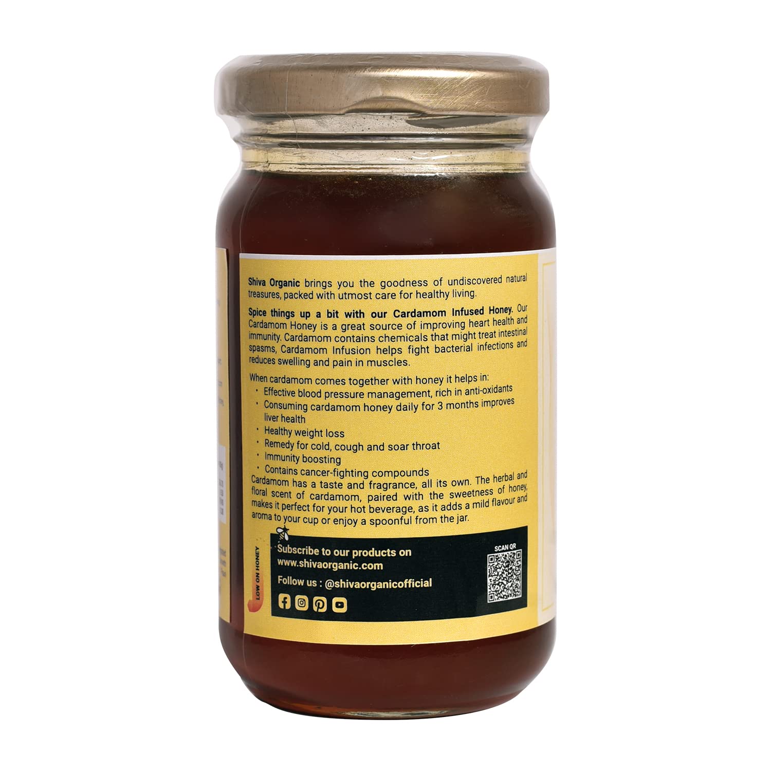 Shiva Organic Miel con infusión de cardamomo – Miel 100% natural y orgánica pura – Certificado GMP 8.81 onzas (8.82 oz))