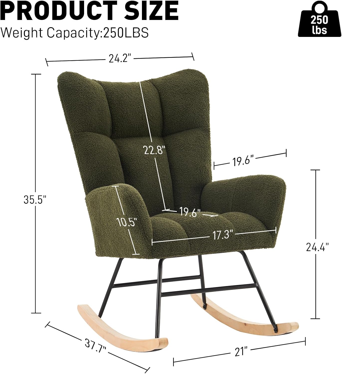 Mecedoras para guardería, silla mecedora de tela de peluche, mecedora ComfyNursery con respaldo alto, silla deslizante para guardería, sala de