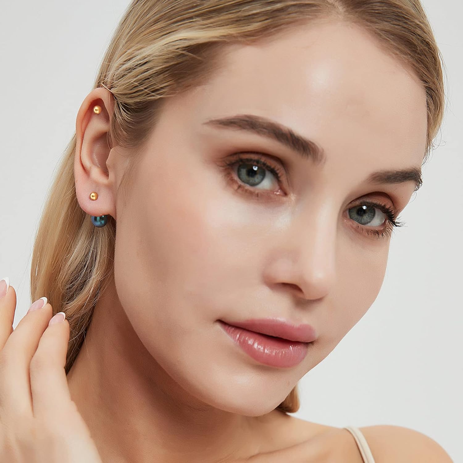 Akoya Saltwater Black Pearl Earrings for Women,7-10MM Screw Back Stud Earrings 925 Sterling Silver 18K Gold Plated Hypoallergenic Stud Earrings,