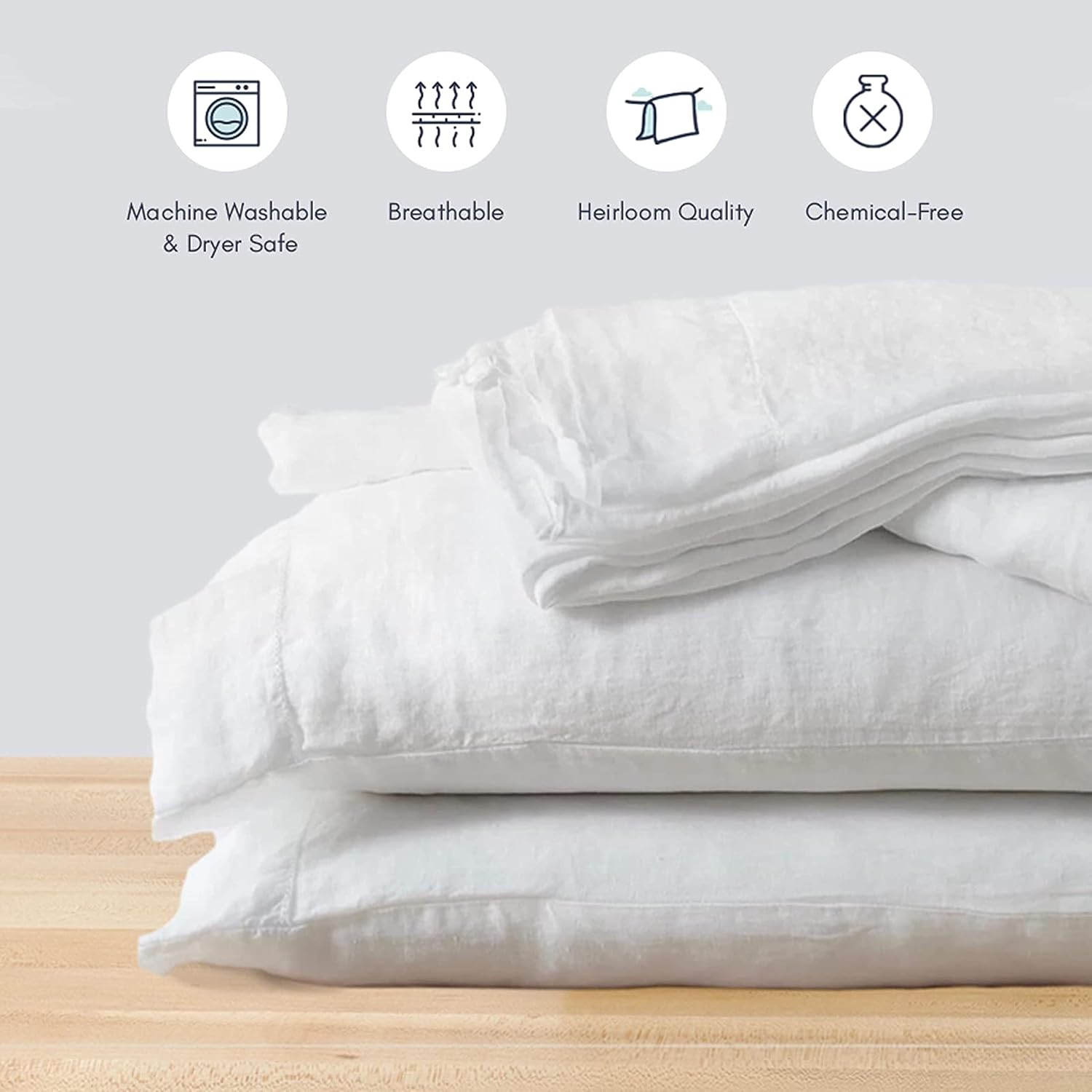 Baloo Pure French Linen Sheets  Juego de sábanas de avena (tamaño matrimonial)  Suave, premium, transpirable, fabricado con fibras naturales libres