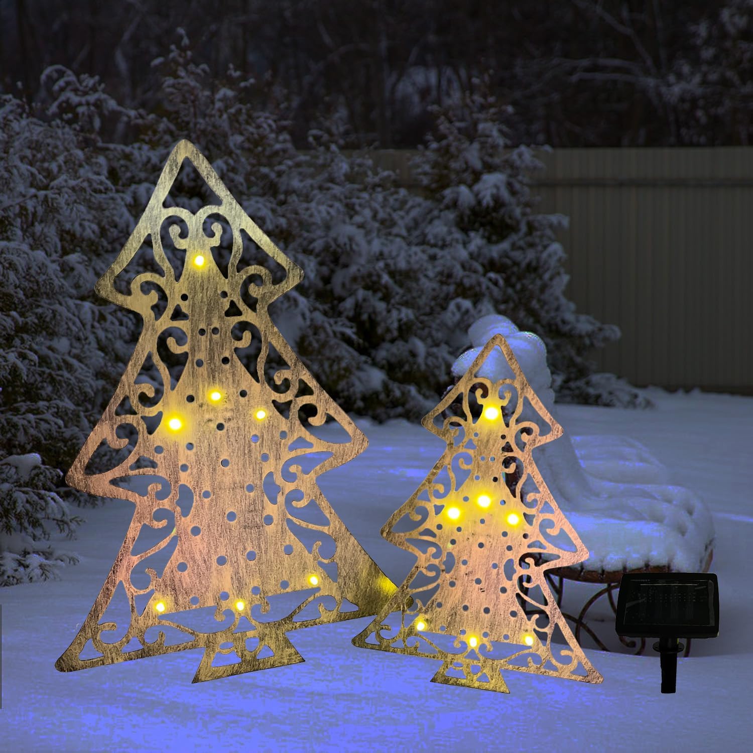 ARTCOS Árbol de Navidad, 14 luces LED, energía solar, paisaje, camino, lámpara de ambiente blanco cálido para patio al aire libre, patio, pasarela,
