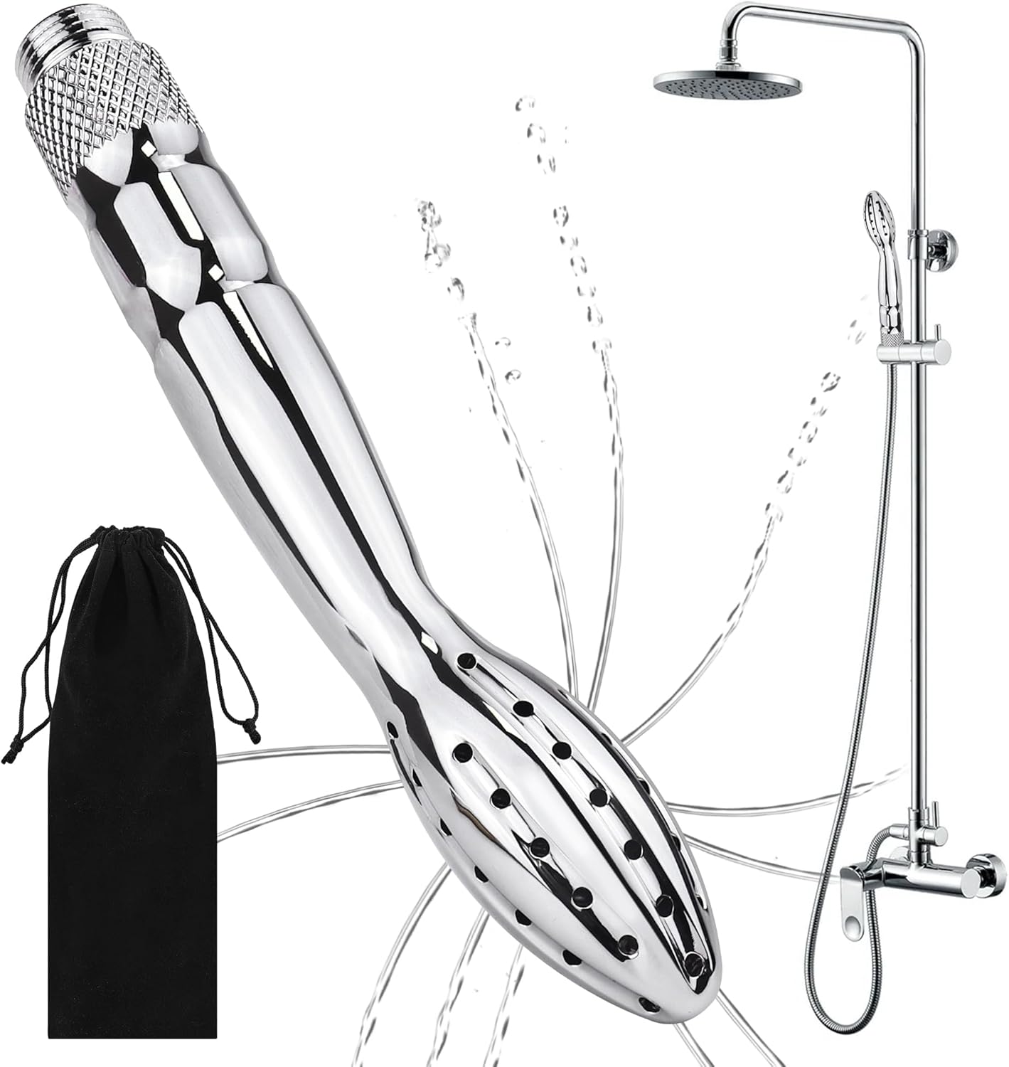 Ducha de ducha, enema de ducha, sistema de ducha enema, boquilla de ducha de agua de mano, kit de limpieza vaginal para hombres y mujeres, plateado