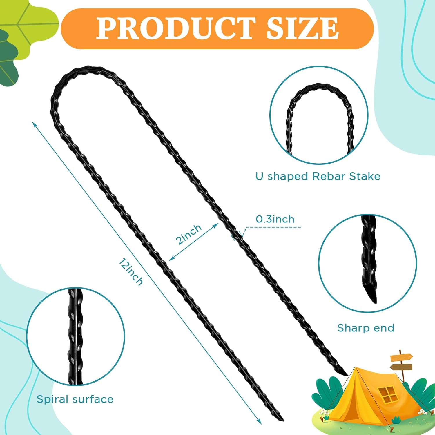 Blulu 30 estacas para trampolines de 12 x 2 pulgadas, hilo resistente en forma de U, estaca de acero galvanizado para anclaje, trampolín de