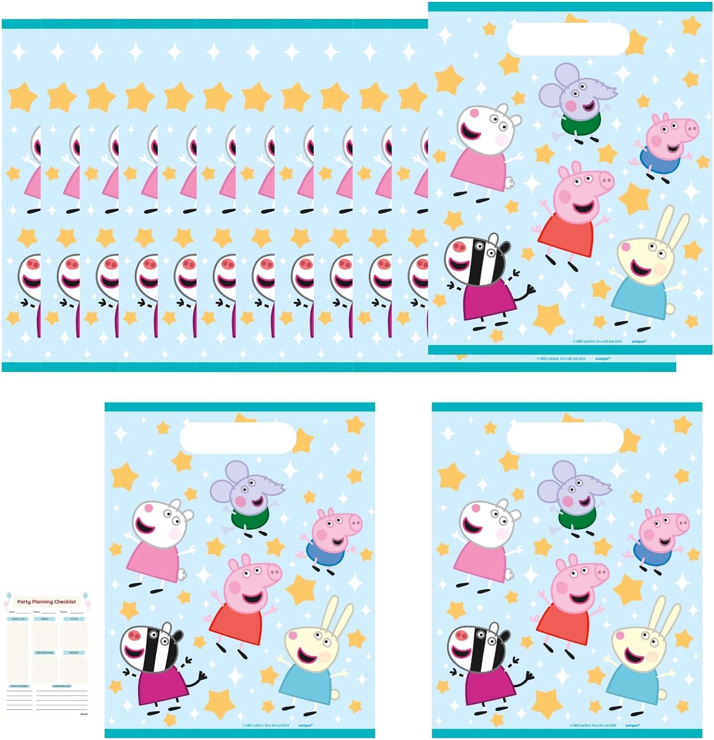 Unique Peppa Pig – Paquete de 16 bolsas de golosinas de Peppa Pig, lista de verificación, decoraciones de fiesta de Peppa Pig, suministros para