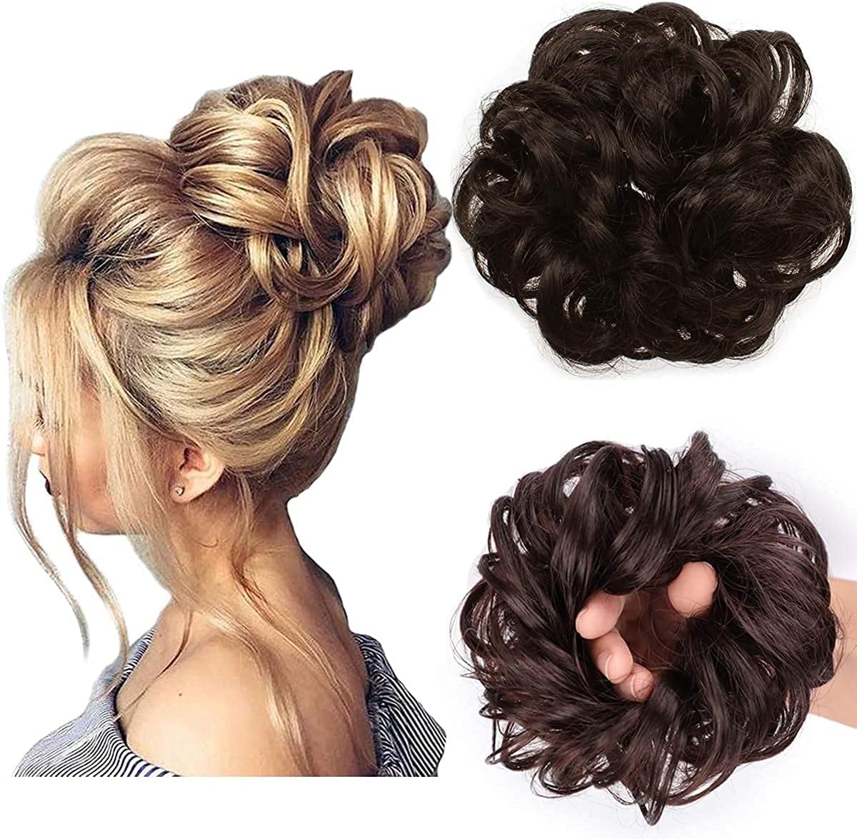 Cabello sintético despeinado, grueso, extensiones para coleta, cabello recogido