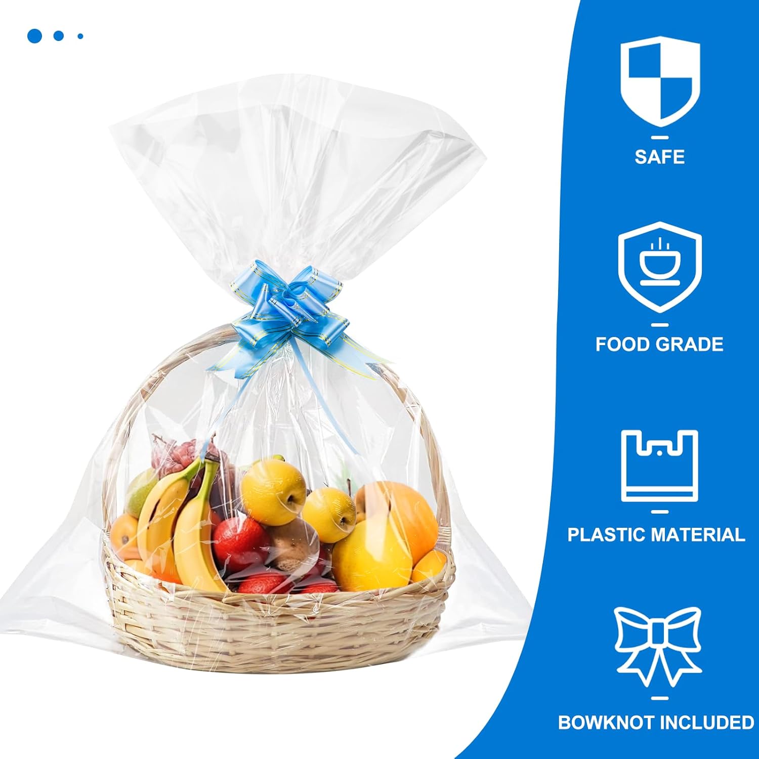 Aubeco 20 bolsas transparentes de 24 x 30 pulgadas, envoltura grande de celofán para cestas, bolsas de plástico para cesta