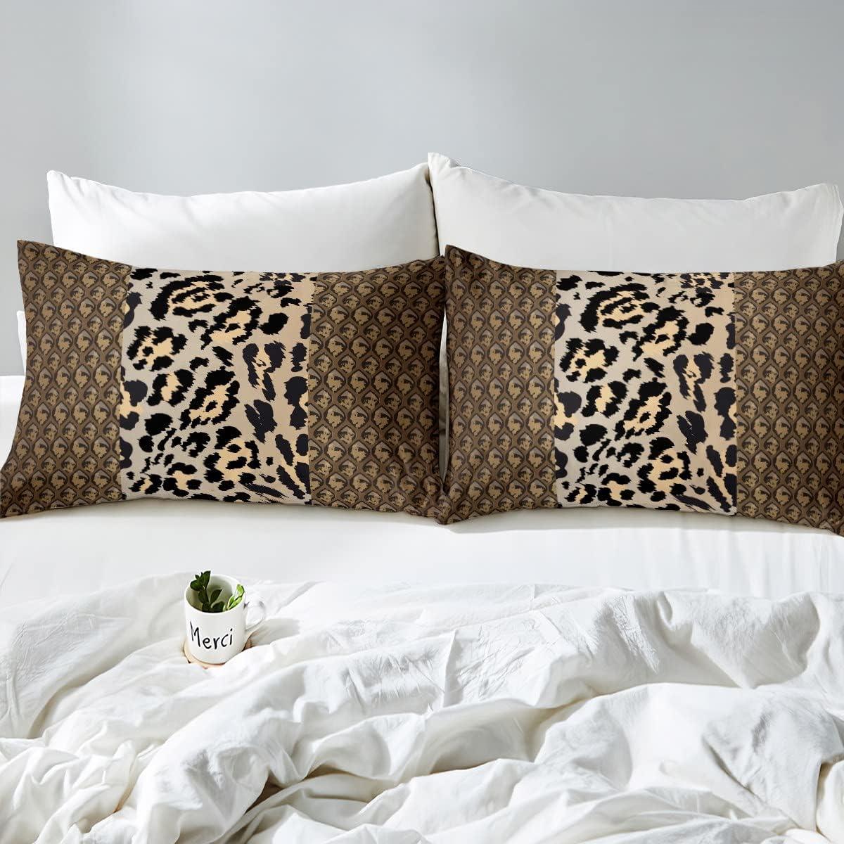 Erosebridal Juego de edredón con estampado de leopardo, juego de ropa de cama de guepardo marrón con estampado de animales, juegos de edredón de