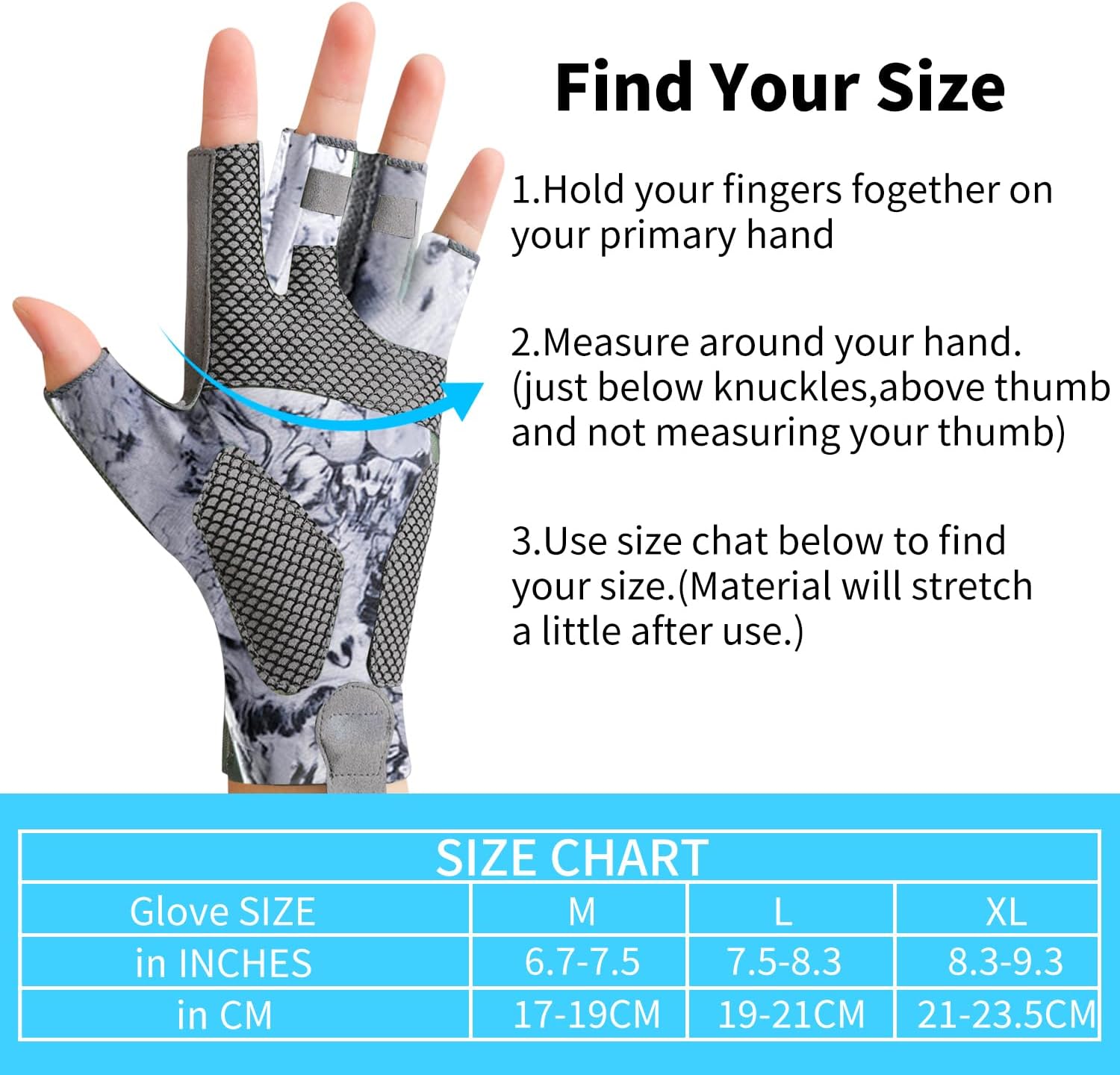 ievei Guantes solares UPF 50+, guantes de pesca, protección solar sin dedos, protección UV, guantes de pesca para hombres y mujeres para kayak,