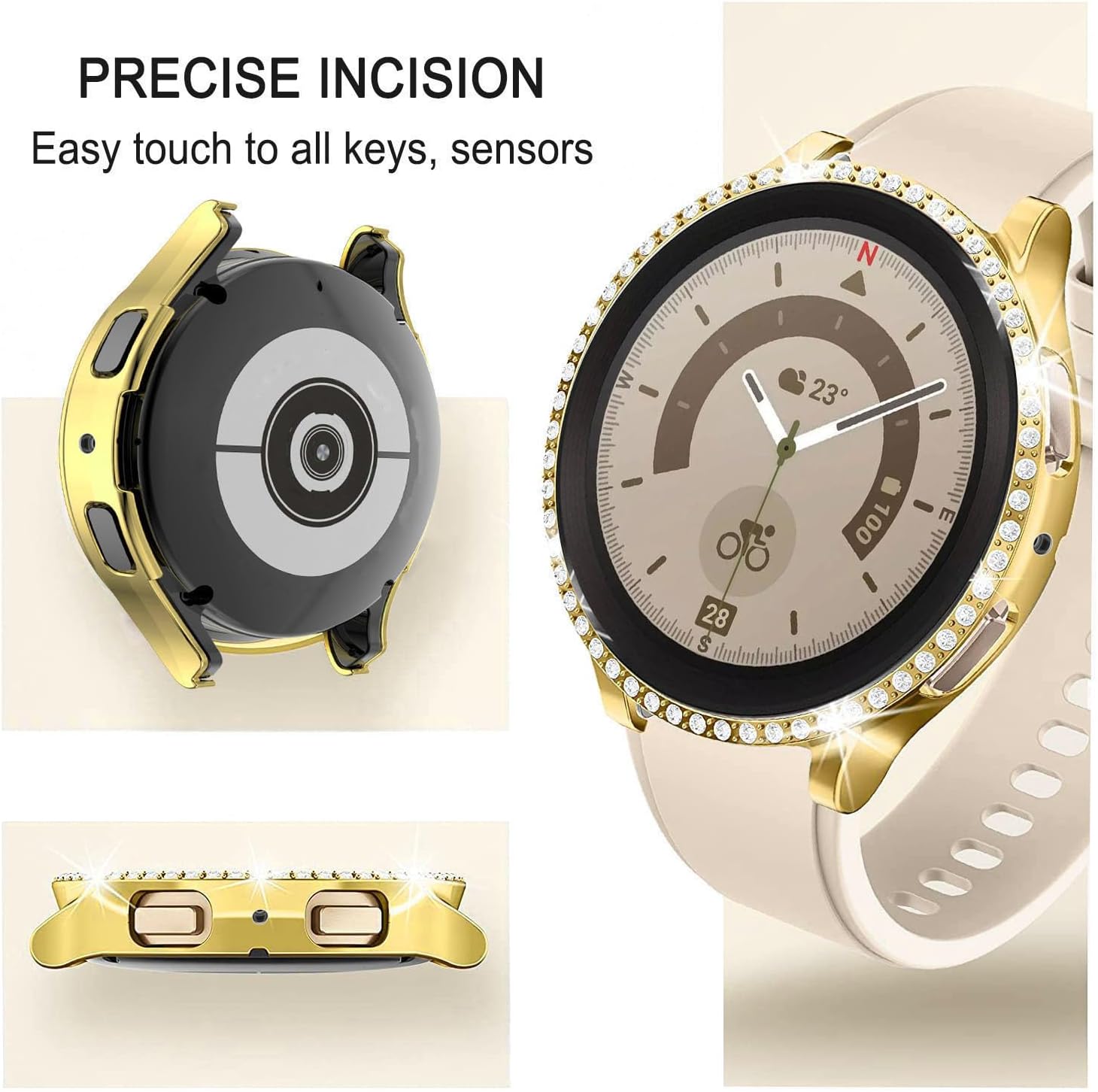Correas compatibles con Samsung Galaxy Watch 455 Pro, correa de metal con diamantes de imitación de 0.787 pulgadas con funda protectora de repuesto