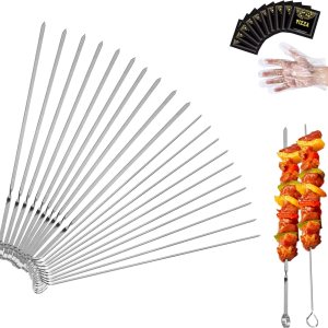 Brochetas Kabob de 20 piezas pinchos planos largos de metal para asar a la parrilla, pinchos de acero inoxidable de 15 pulgadas para barbacoa y Brochetas Kabob de 20 piezas pinchos planos largos de metal para asar a la parrilla, pinchos de acero inoxidable de 15 pulgadas para barbacoa y