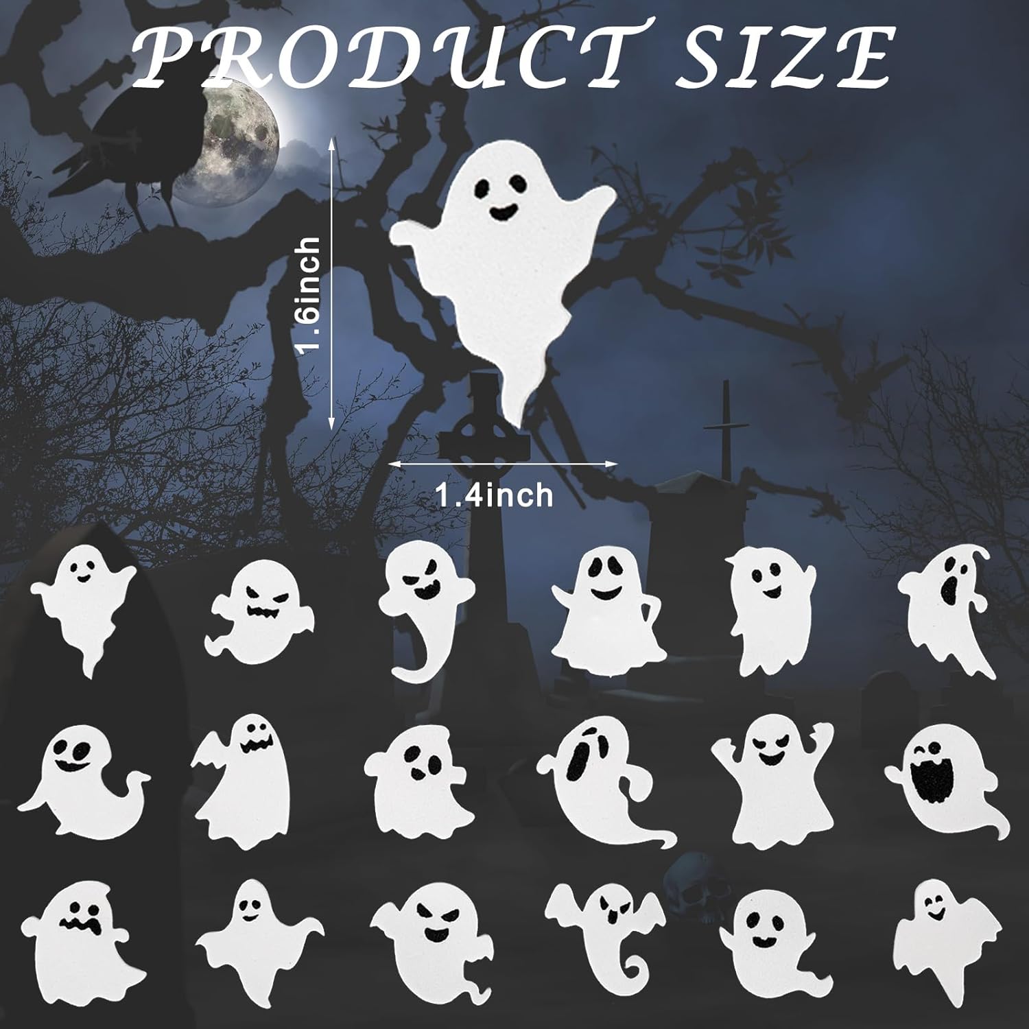 AnyDesign – 450 calcomanías de espuma de fantasma de Halloween, calcomanías autoadhesivas de fantasma, calcomanías blancas y negras para Halloween,