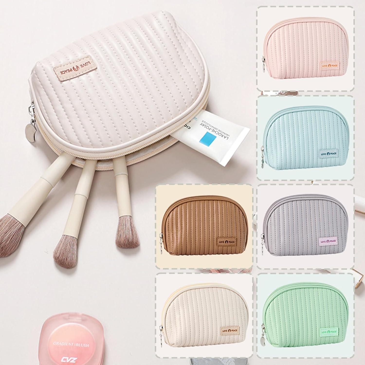 Harlang Pequeña bolsa de maquillaje con cremallera, organizador de cosméticos de viaje para mujeres, Concha azul, Moda