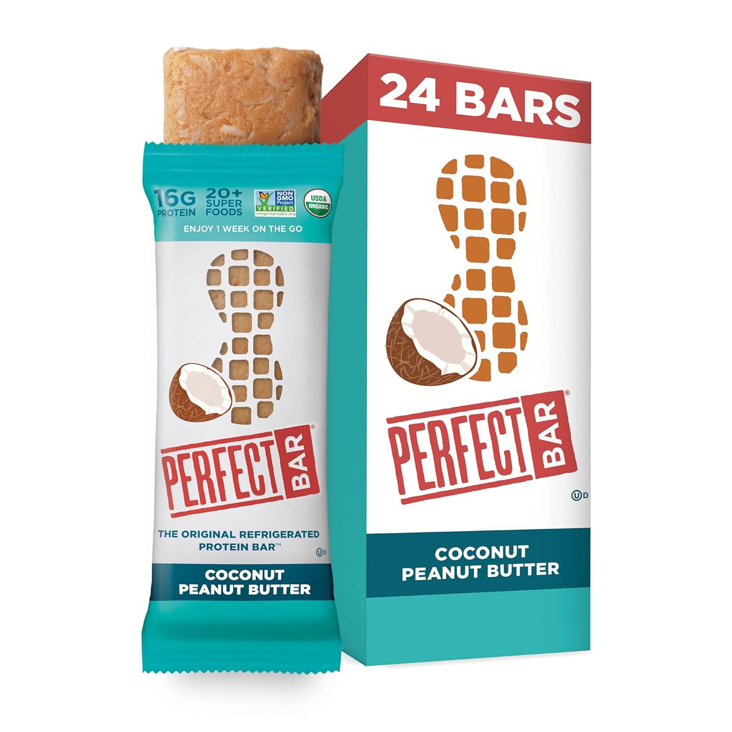 Perfect Bar – Barra de proteína refrigerada original, mantequilla de maní de coco, barra de 2.5 onzas, 8 unidades (paquete de 3)