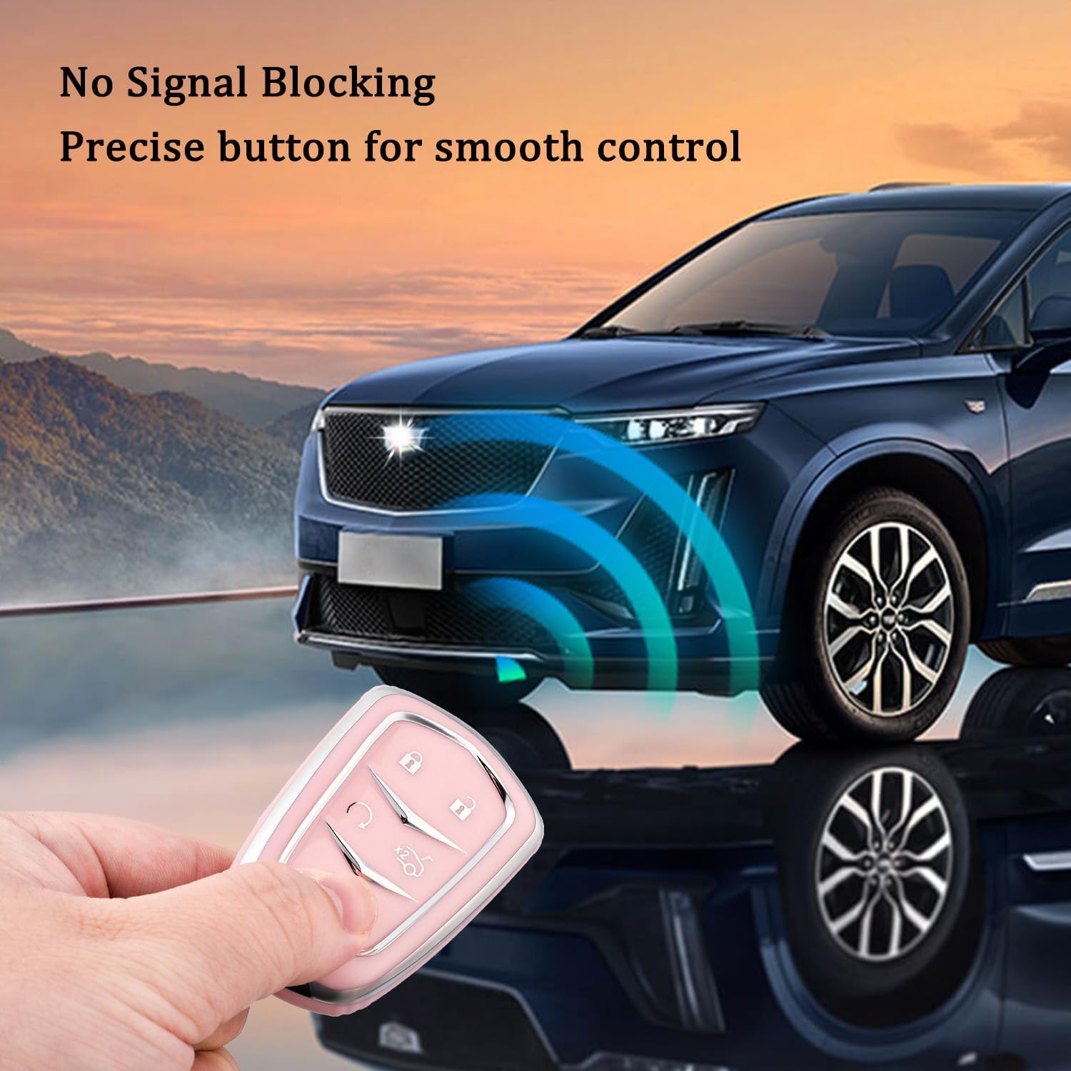 OFFWEGO – Funda para llavero Cadillac, para Cadillac Escalade CTS SRX CT4 CT5 CT6 XTS XT4 XT5 XT6 ATSL SLS STS Funda para llavero inteligente (rosa