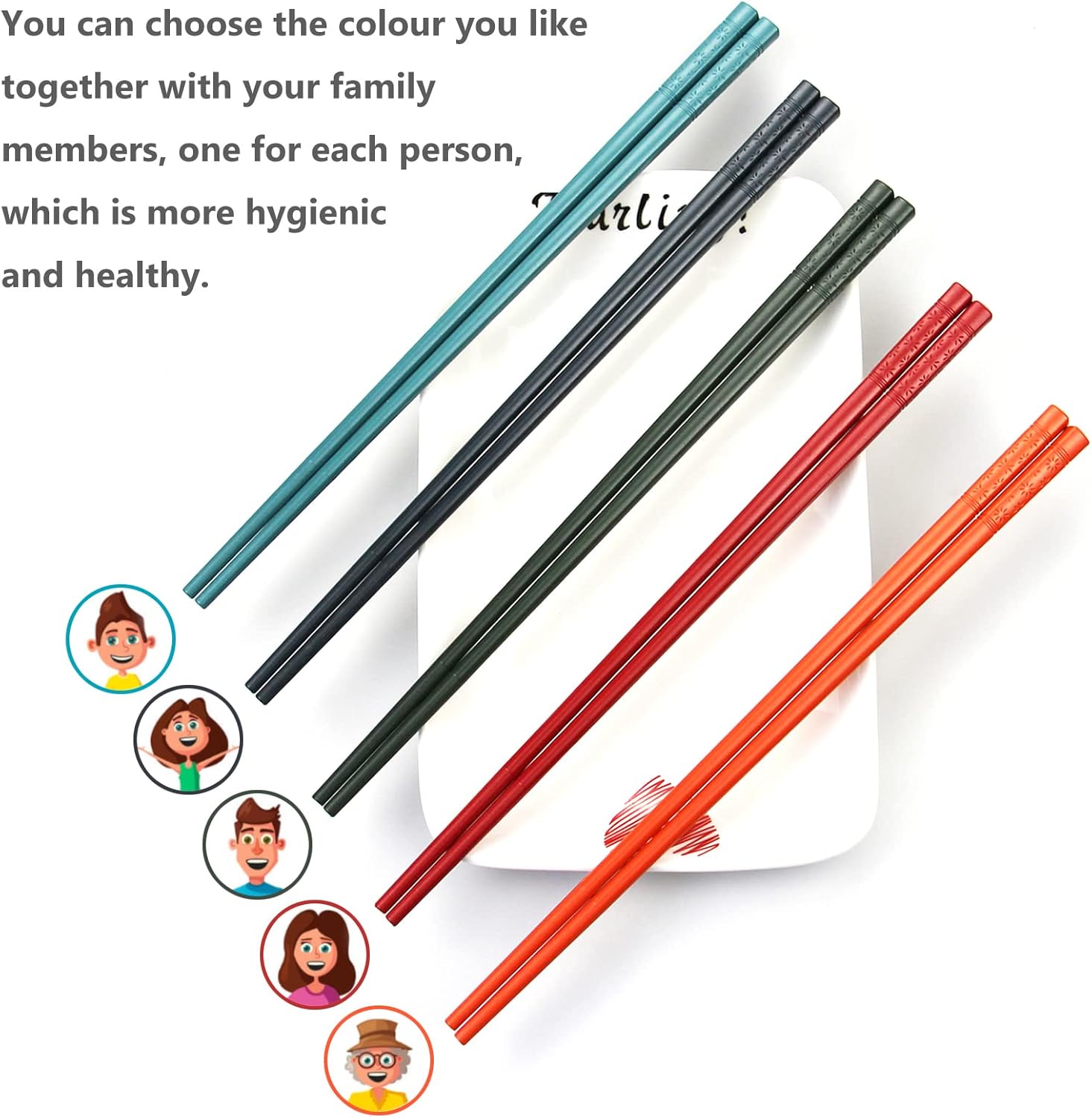Juego de 5 pares de palillos y palillos, bisagras de plástico para adolescentes, adultos, principiantes, entrenadores o aprendices, apto para