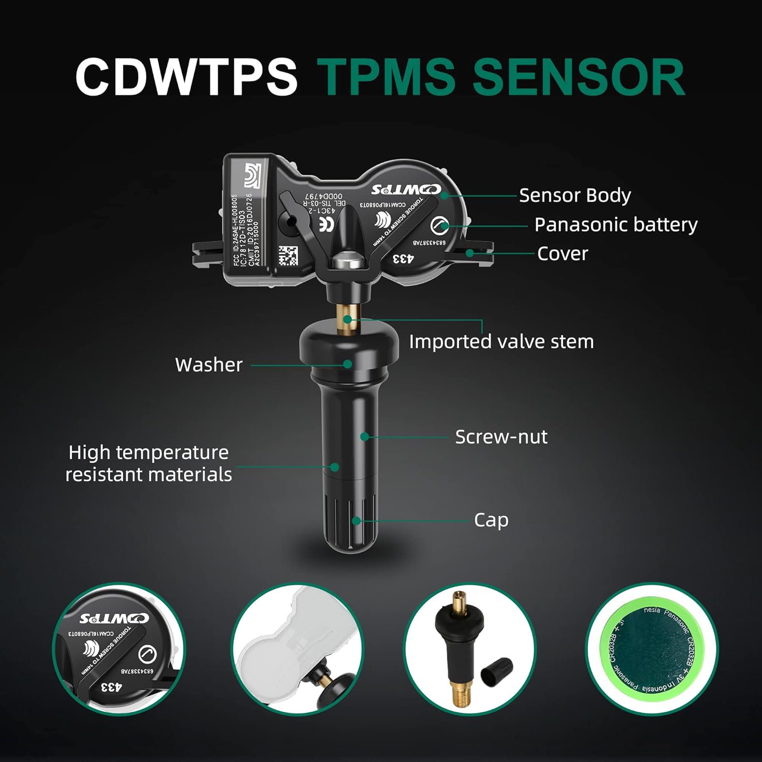 CDWTPS Sistema de monitoreo de presión de neumáticos TPMS Sensor 68252493AB 433HMz Fit Dodge Jeep (1 paquete)