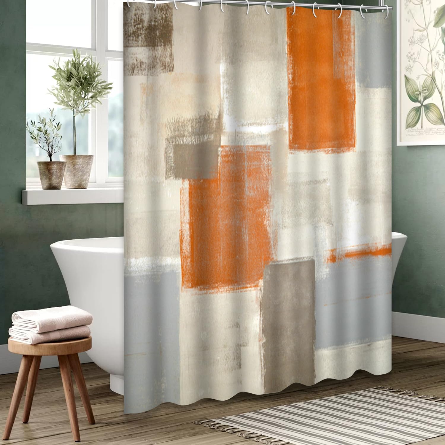 GALMAXS7 Cortina de ducha gris naranja, cortina de ducha de arte abstracto para baño con 12 ganchos, diseño decorativo, impermeable, decoración de