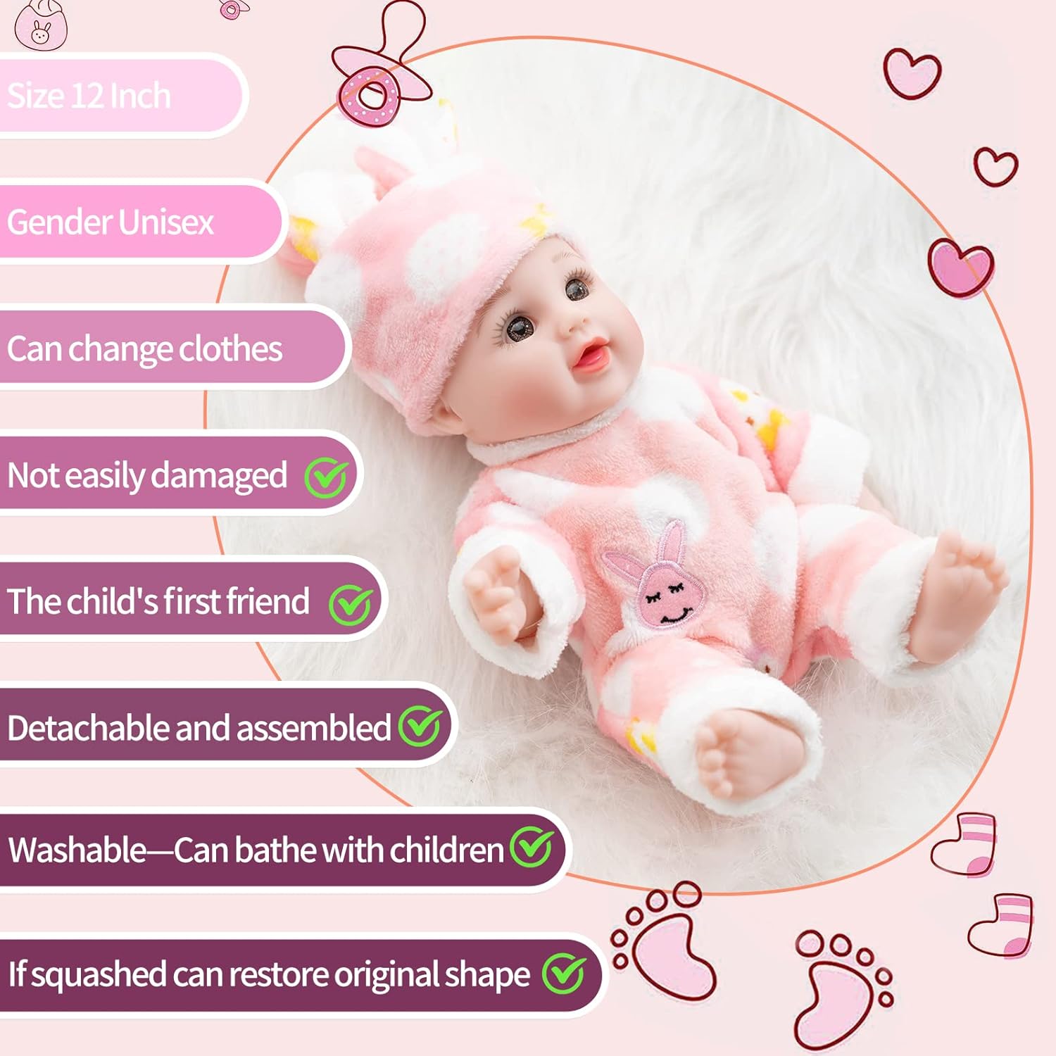 Muñeca de bebé de 12 pulgadas con juego de accesorios, muñecas suaves para niñas de más de 3 años, juguetes de bebé para regalo de cumpleaños