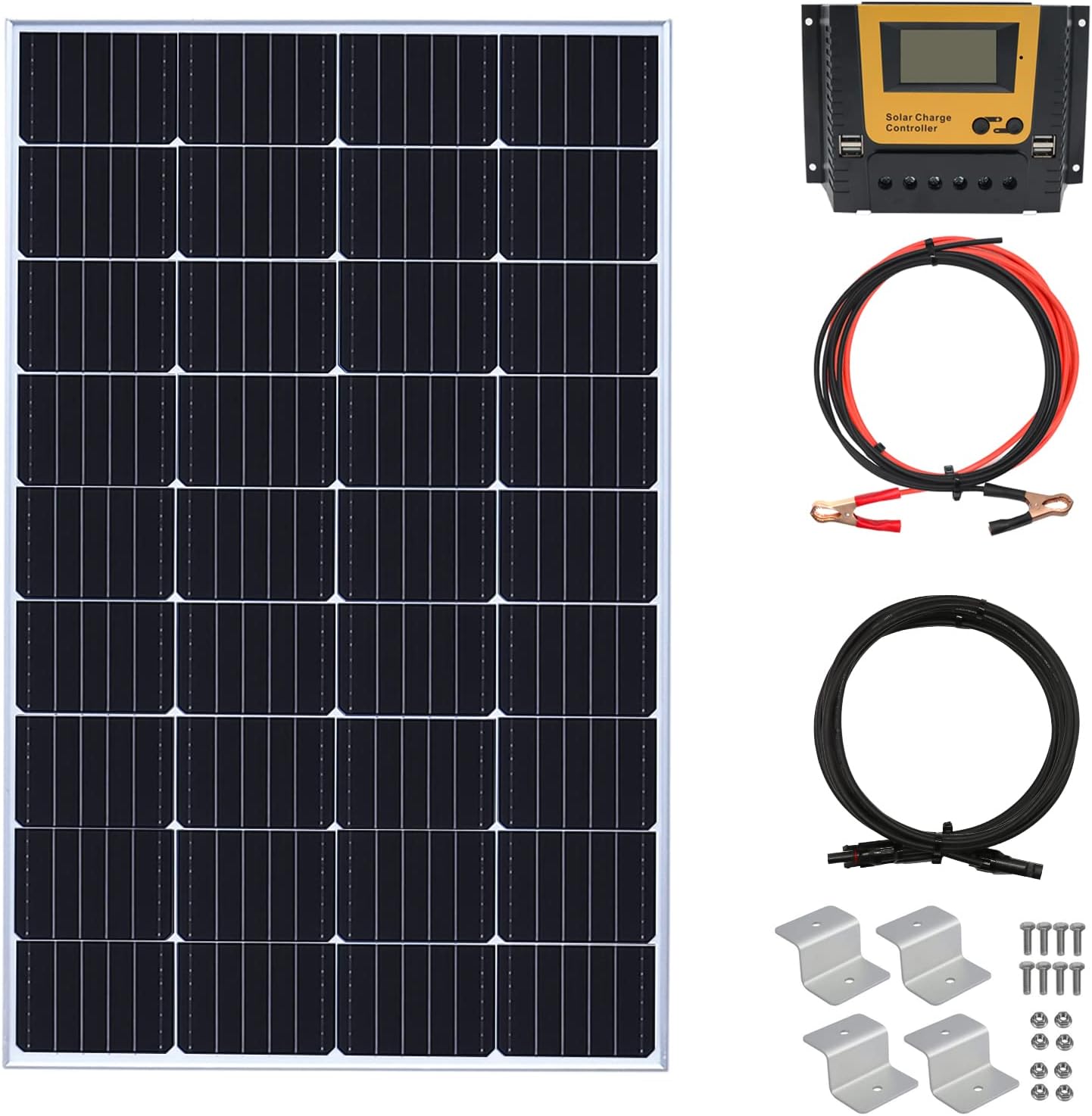 Kit de panel solar de 150 vatios y 12 voltios, módulo monocristalino, controlador de carga de 20 A para RV, barcos, remolques, cámper, sistema fuera
