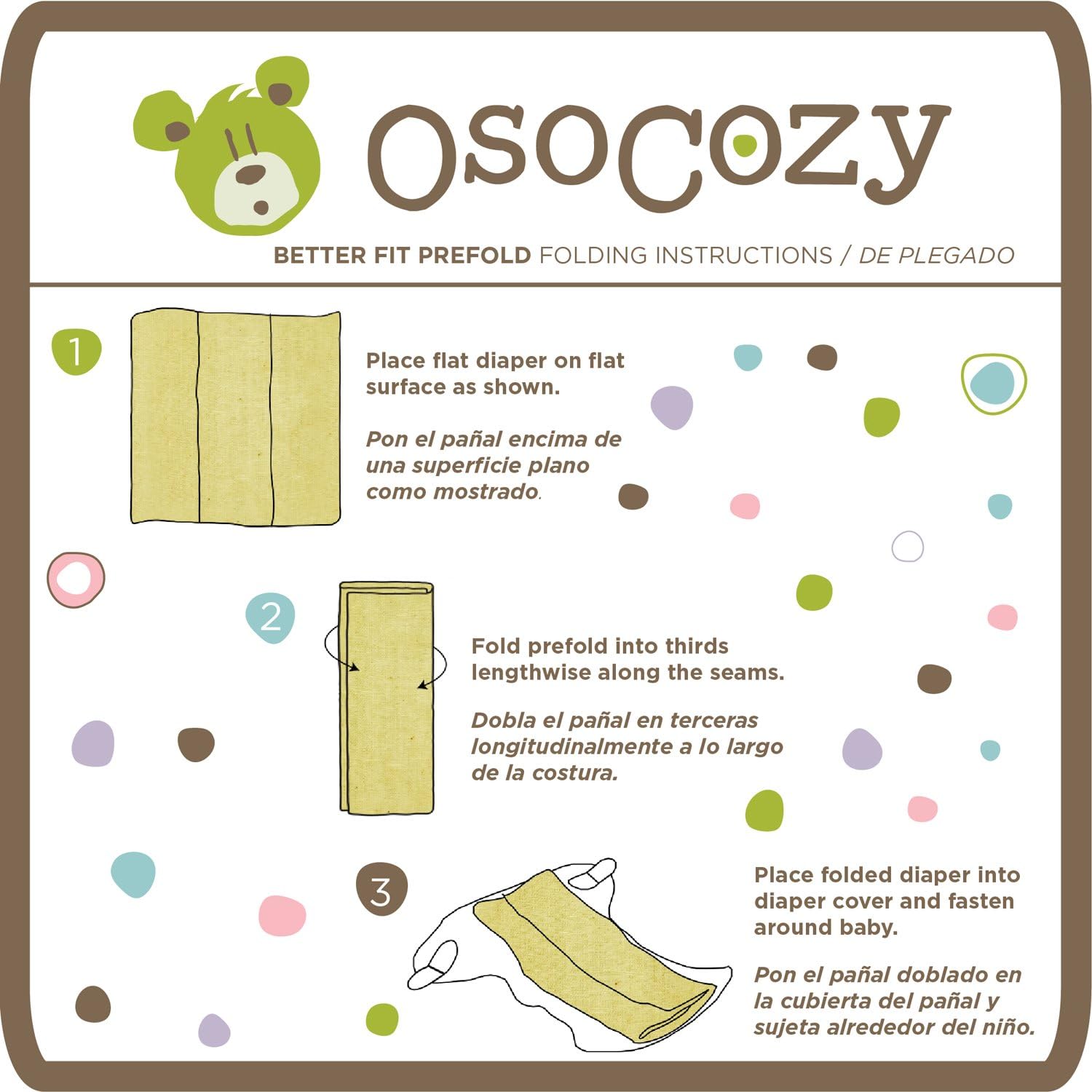 OsoCozy Pañales de tela preplegados de algodón orgánico que mejor se ajustan a capas de 4 x 8 x 4 pulgadas (6 unidades)  Supersuaves, gruesos,