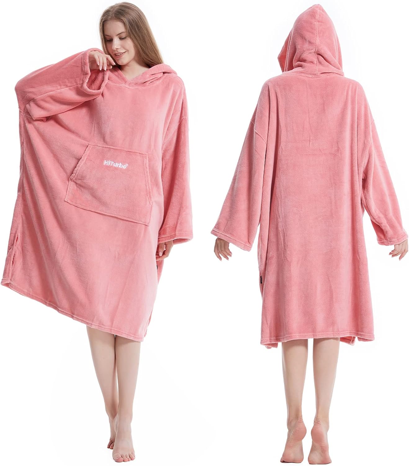 Hiturbo Bata de felpa cambiante, manta mullida para llevar, toalla suave con capucha de gran tamaño, poncho de surf con bolsillo para deportes