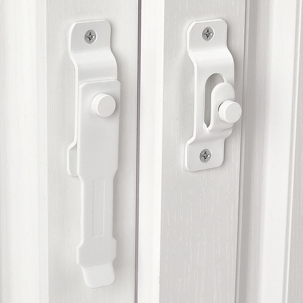 INIRET Paquete de 2 pestillos para puerta de granero, 4.33 x 3.23 pulgadas, acero inoxidable blanco mate, cerraduras de puerta abatible, cerradura