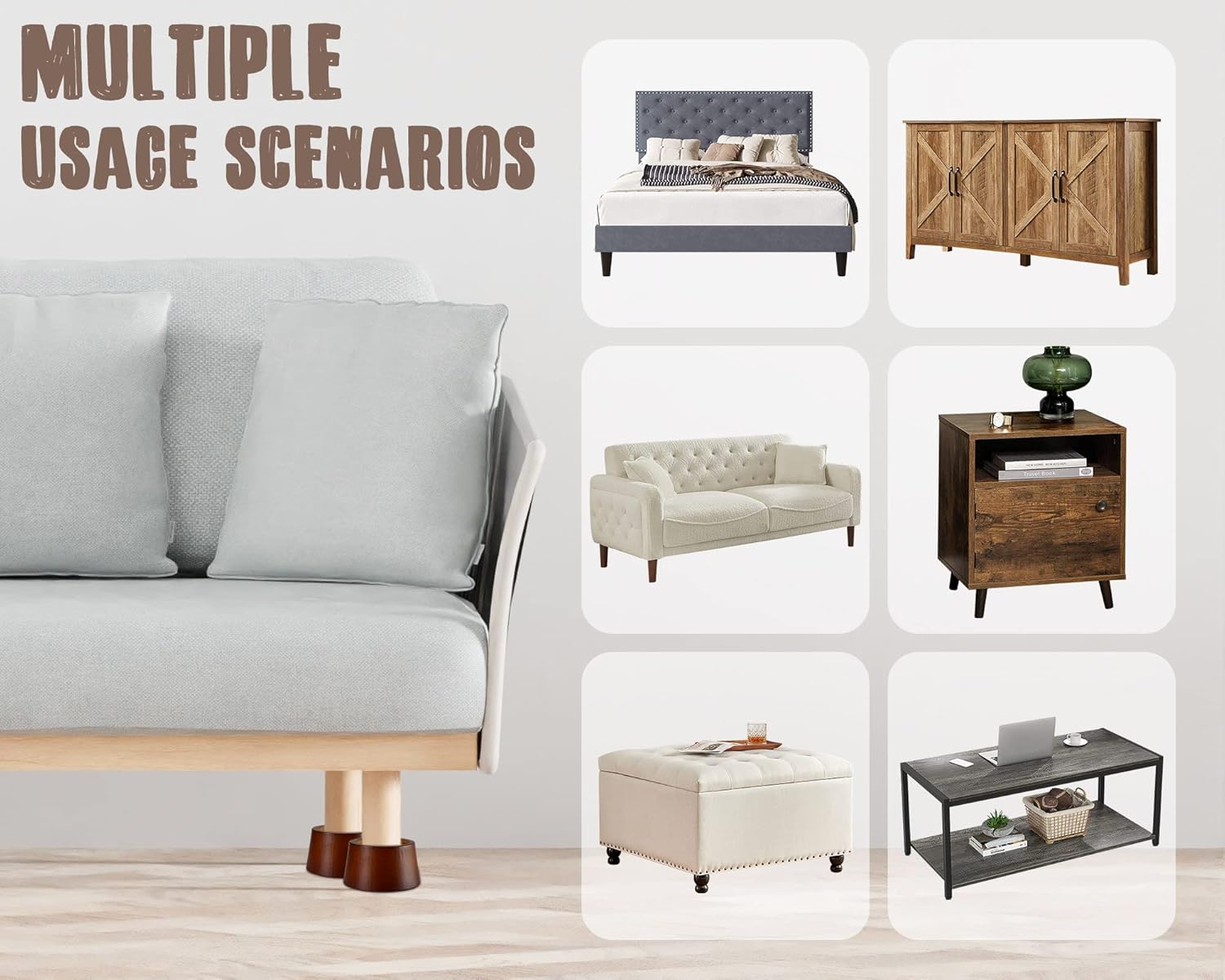 Bloques elevadores de madera para muebles de cama, juego de 4 elevadores de cama de 3 pulgadas, elevadores redondos de madera maciza resistentes que