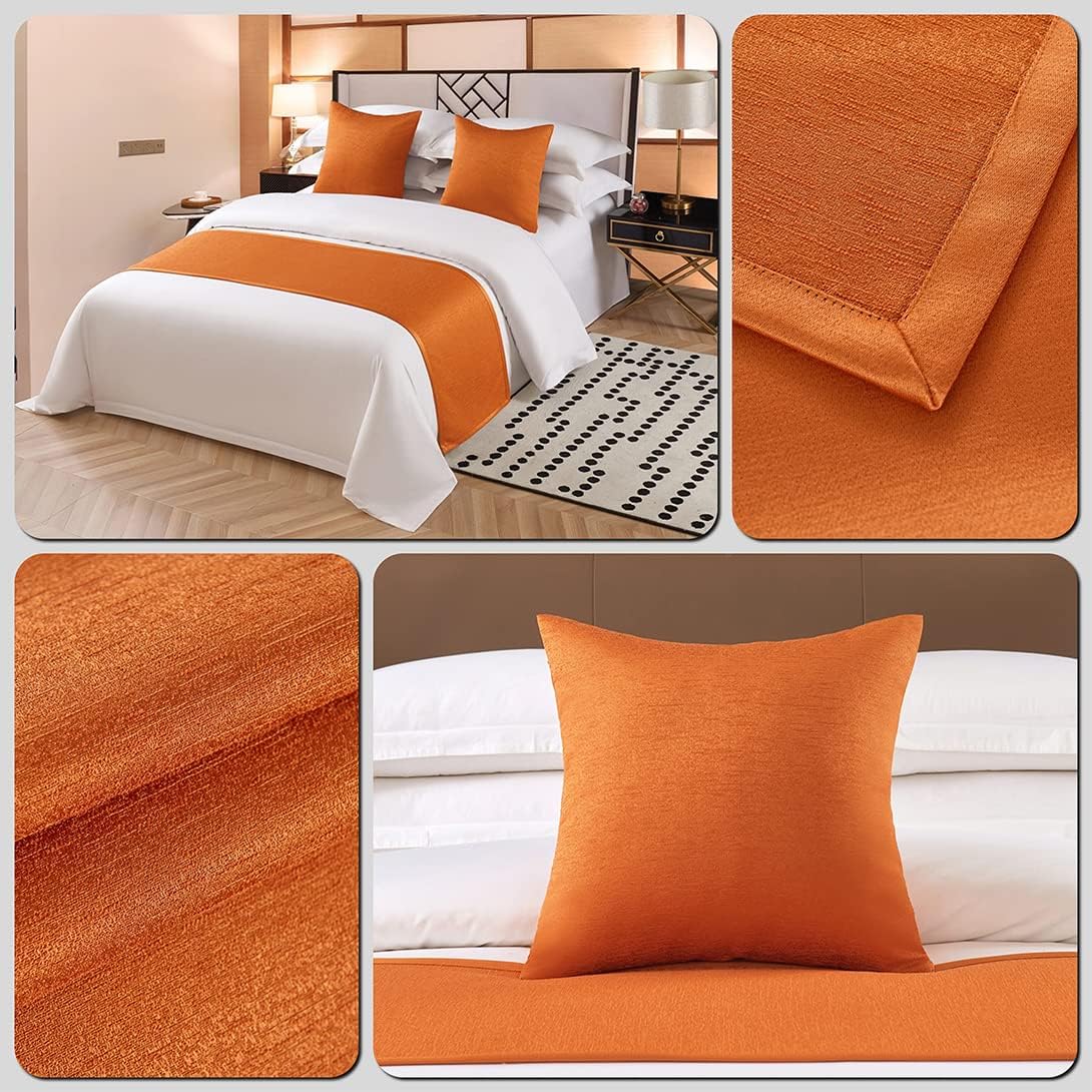 KOMAGOME – Bufanda de cama sólida, para cama de hotel, hostal, resorts, dormitorio (naranja, 94.5 x 18.9 in para cama de 5.9 ft)