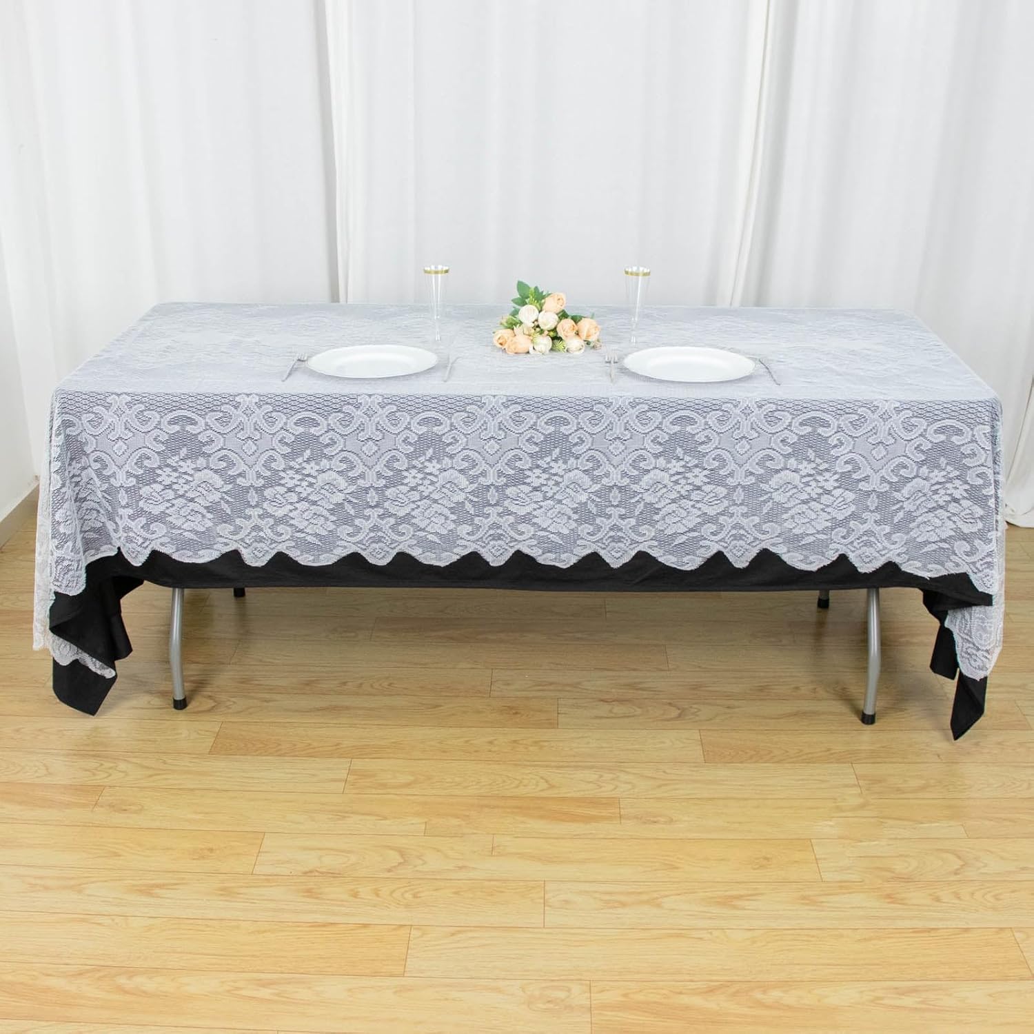 Efavormart – Mantel rectangular oblongo, de encaje blanco de primera calidad, de 60 x 108 pulgadas, para banquetes, fiestas, bodas, eventos,