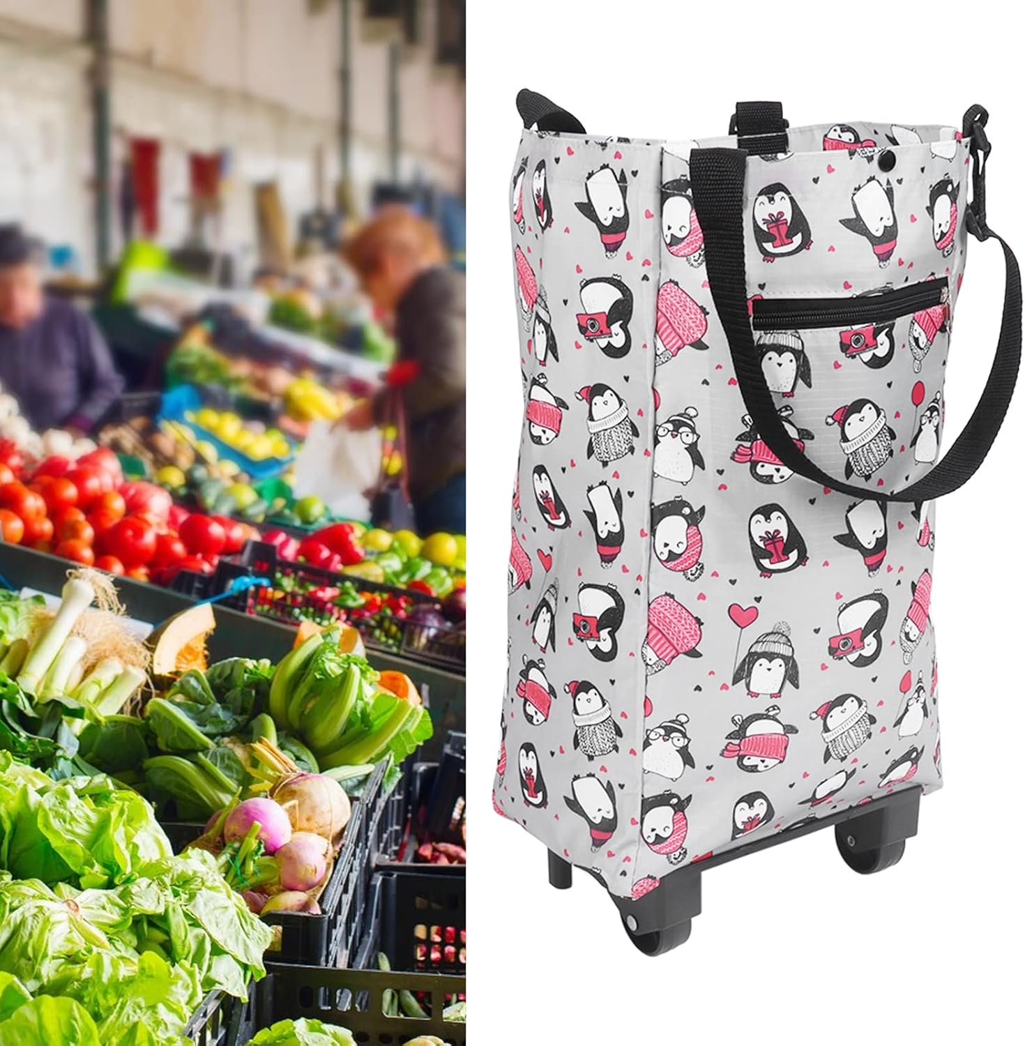 Carrito de compras, carrito de compras de comestibles y domésticos con ruedas, fácilmente plegable y portátil para ahorrar espacio y resistente,