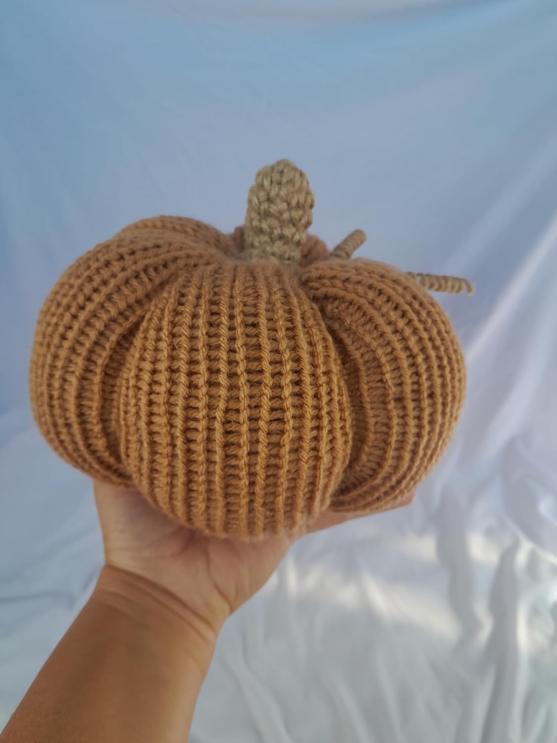 Knit Pumpkin for Autumn Fall Decor Halloween Thanksgiving Harvest. Style rustic Farmhouse, Cottage, 100% Handmade in USA (Camel)
